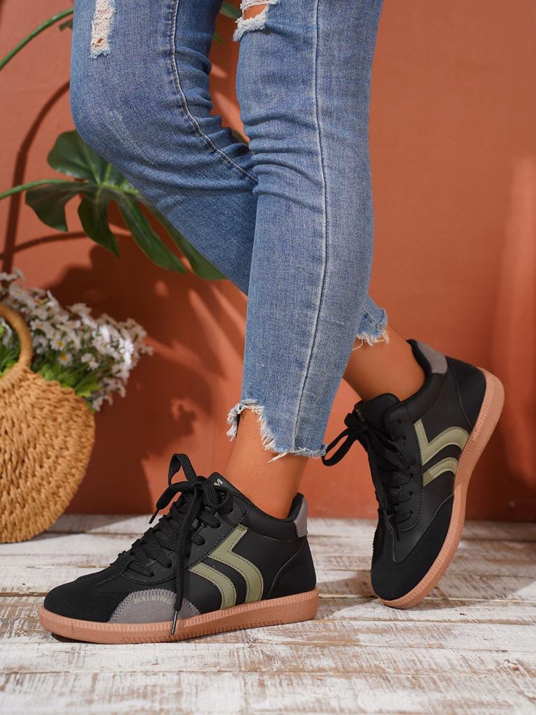 Mode 2025 Herbst Damen Modetrend Flache Sneakers Leichte Sportschuhe für Damen Neu Rutschfest Schnürschuhe Lässige Walking-Sneakers