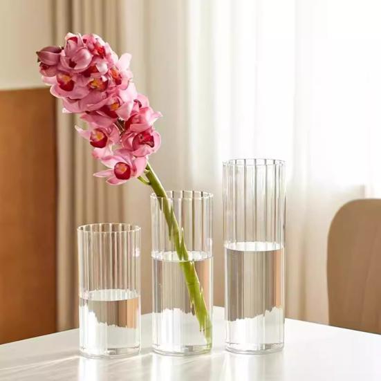 Acrylic Clear Cylinder Flower Vase for Plants Bouquet Non Breakable Tall Ribbed Vase for Centerpiece Wedding Home Decor