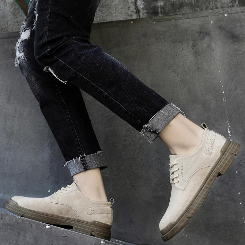 Luxury Mens Shoes Suede Casual Natural Leather Men Handmade Comfy Outdoor Shoes Slip On Flats All-match Men's Oxfords Shoes