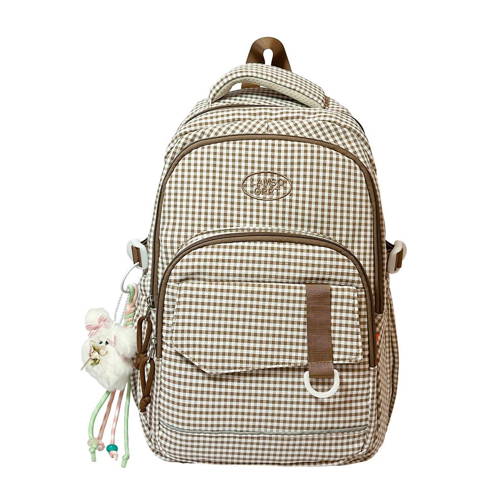 Schoolbag Plaid Contrast Color Casual Commuter Student School Bag Middle School High School Large Capacity Backpack Versatile Textured Backpack