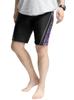 One Colors Men's Fitness Swimsuit, Competition Swimsuit, Plus Size Swim Trunks with Side Stripes, Size 4L, Black and Purple with Charcoal Stitching