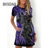 Mode Totenkopf 3D-Druck Damenkleid Lustiges Horror-Muster Lässiges A-Linien-Kleid Sommer 2026 Neu Kurzarm O-Ausschnitt Damen Sommerkleid