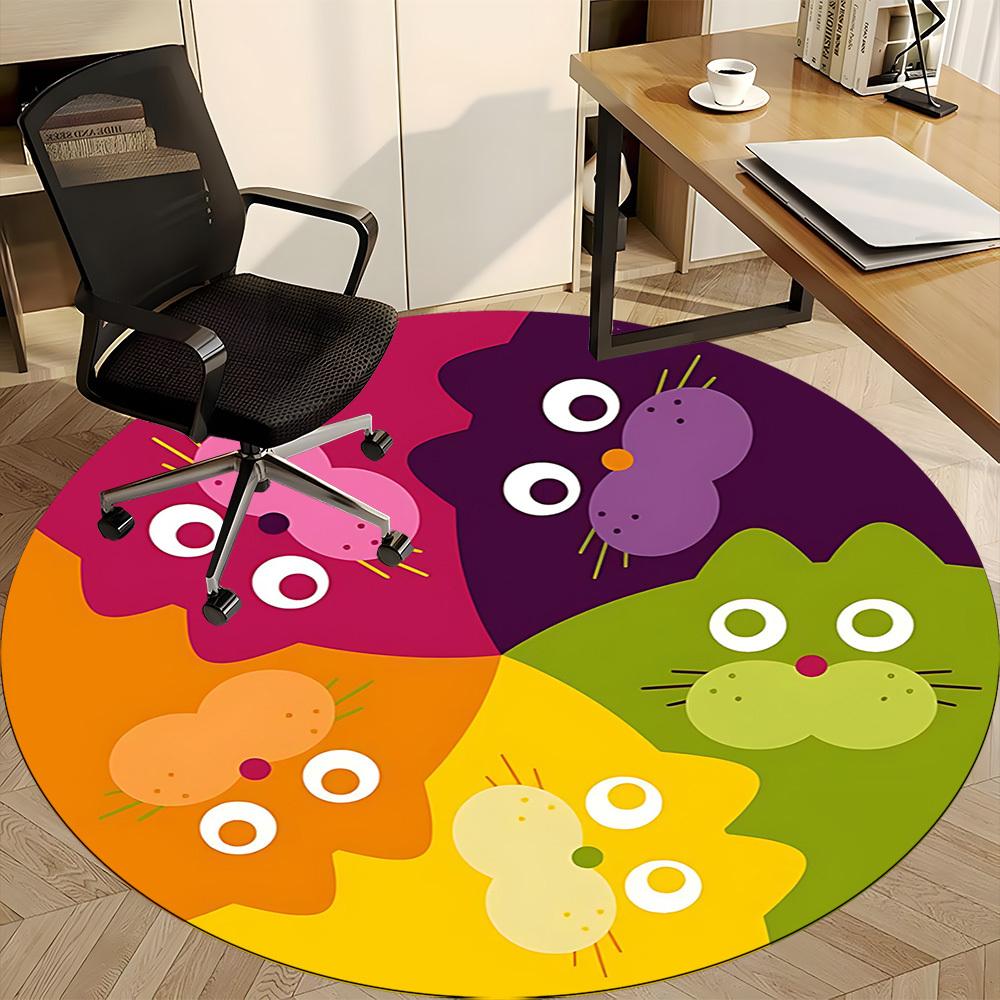 1pc Colorful Cats Office Round Area Rug, Under Office Chairs Bedroom Living Room Home Decor, Room Deco