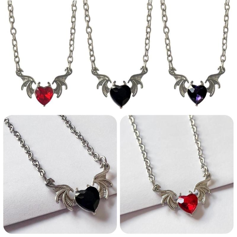 Gothic Heart Devil Wing Pendant Necklaces Love Pendant Chokers Alloy Material Party Jewelry Gift for Women Girlfriends