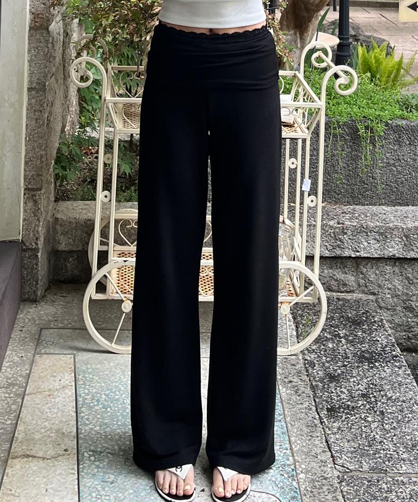 ALIENAR Lace Trim Silhouette Folding Pants (Bk)