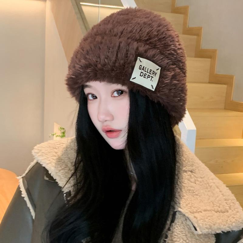 Plush Hat Women's Winter Thickened Warm Face Small Ear Protection Knitted Hat Cold Warm Big Head Circumference Wool Hat