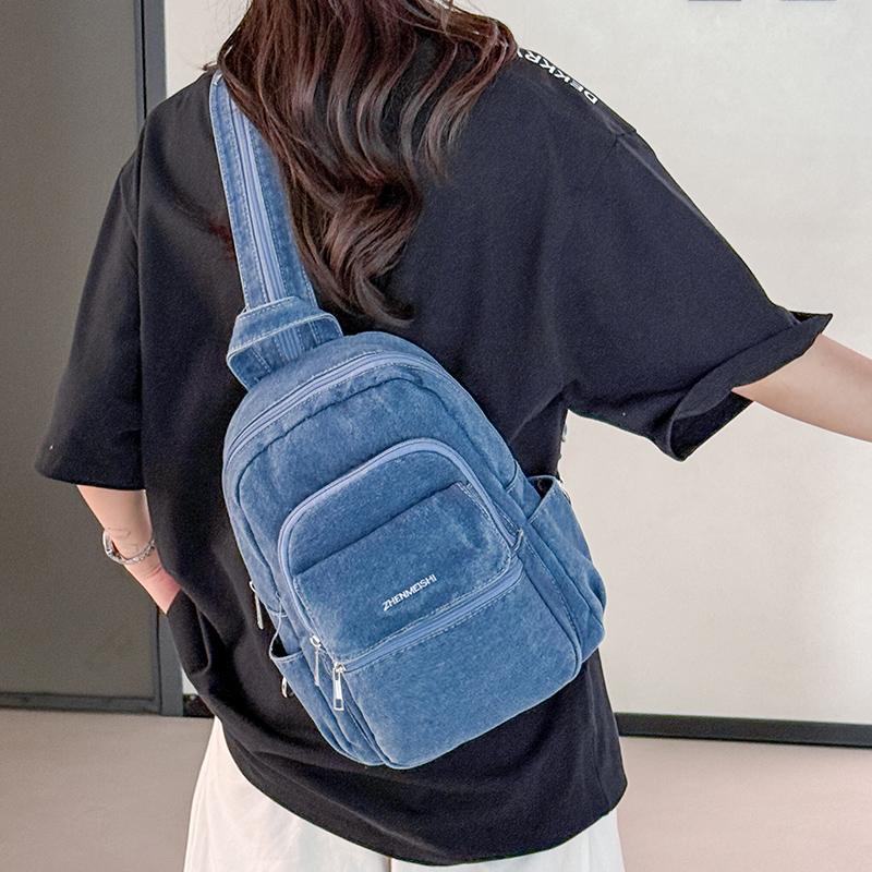 Denim Small Backpack Women's Backpack Multi-functional Chest Bag