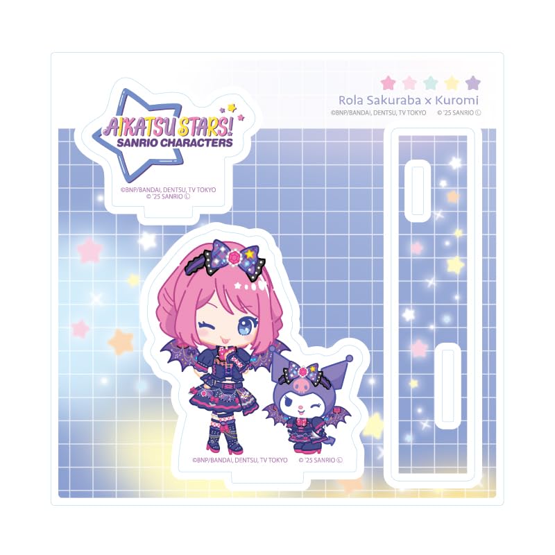 Aikatsu x Sanrio Characters 02 Sakuraba Laura x Kuromi Illustration Acrylic Stand Plate Stars! [Collaboration [Mini Character]]