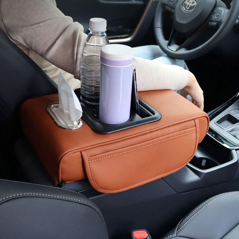 Elbow Support Car Arm Rest Cushion with Cup Holder Tissue Box Armrest Heightening Pad Comfortable Non-slip