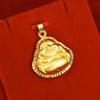 Gilt Brass Guanyin and Maitreya Buddha Pendant Necklace in Vietnamese Sand Gold for Men and Women