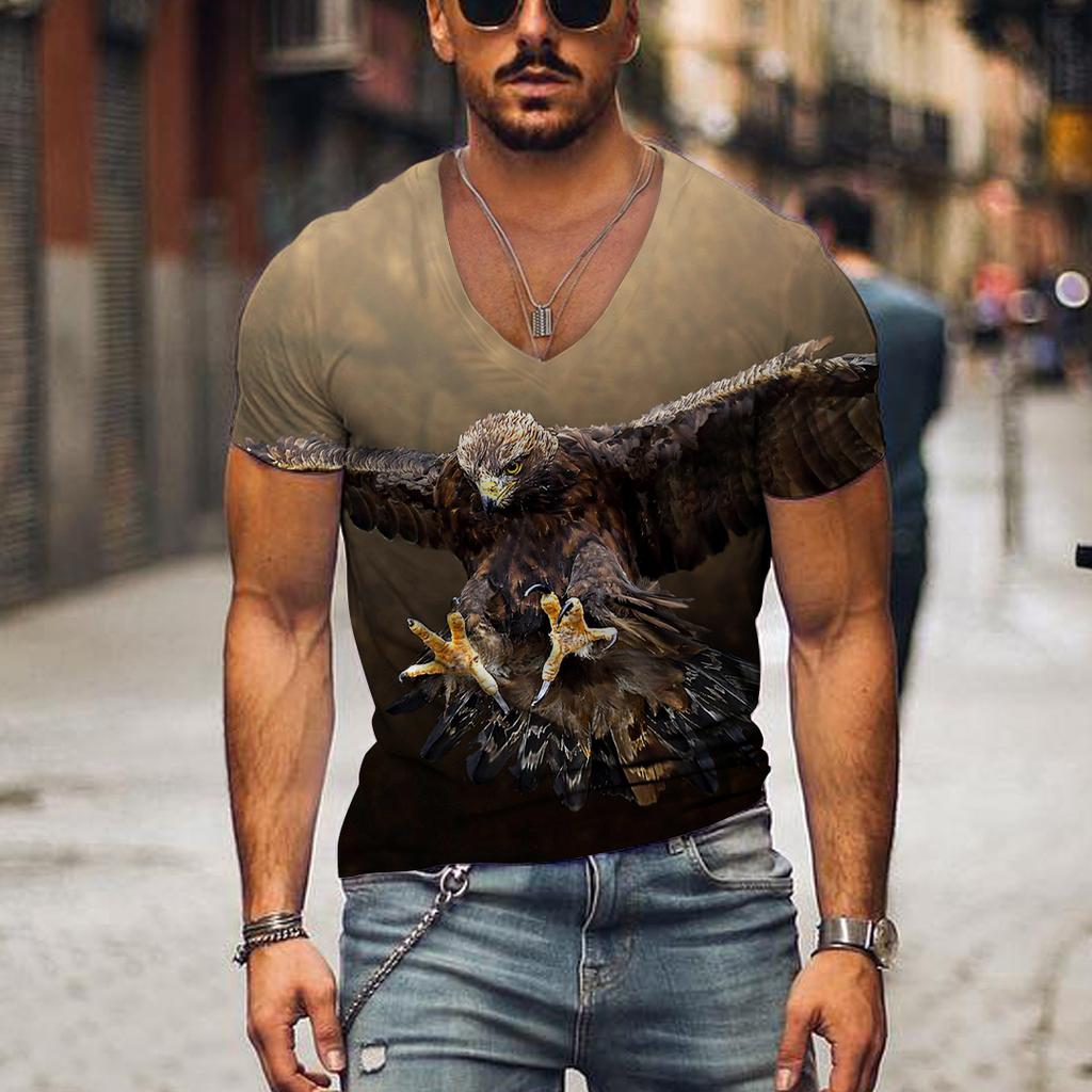 Oversized Animal T-shirt Unisex Black Tees Lion Print Shirts Pattern V-neck Tops Fashion Casual Short Sleeve Summer Unisex's Clothing