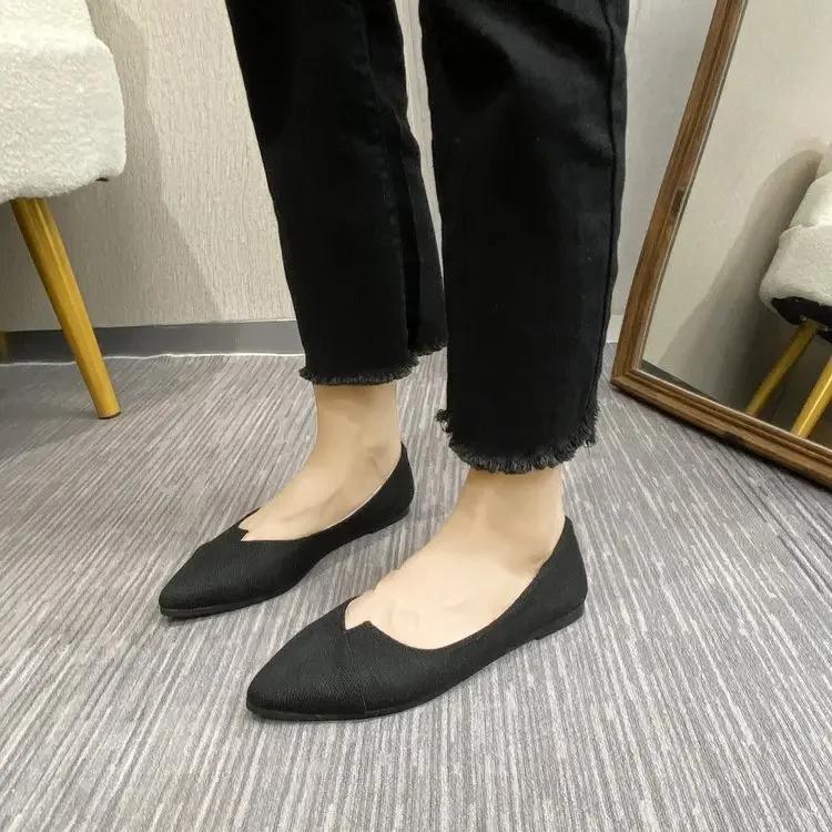 2024 Fashion Slip On Loafers Breathable Stretch Ballet Shallow Flats Women Soft Bottom Pointed Toe Boat Shoes Plus Size 43