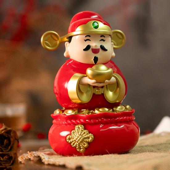 Enfeite Deus da Riqueza Segurando Lingote de Ouro Saco de Dinheiro Estatueta Estátua Deus da Fortuna Solar Ano Novo Chinês Festival da Primavera Decoração de Mesa