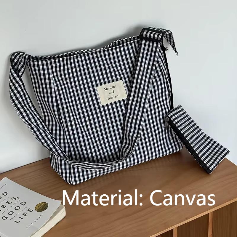 Checkered Gingham Shoulder Bags for Women Plaid Leopard Female Canvas Messenger Bag Large Capacity Girls Tote Purse Handbags