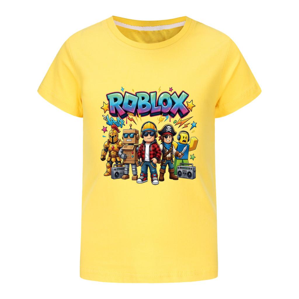 5574 Футболка с принтом игры Roblox для мальчиков и девочек, с короткими рукавами 100cm жёлтый