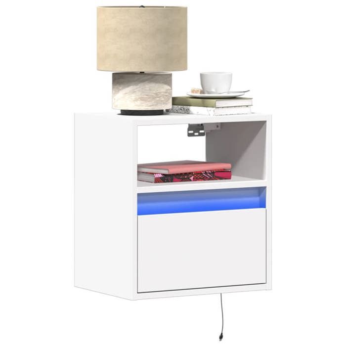 Table de chevet murale - Maison Exclusive - 2 pcs - Lumières LED RVB - Bois d'ingénierie - Blanc