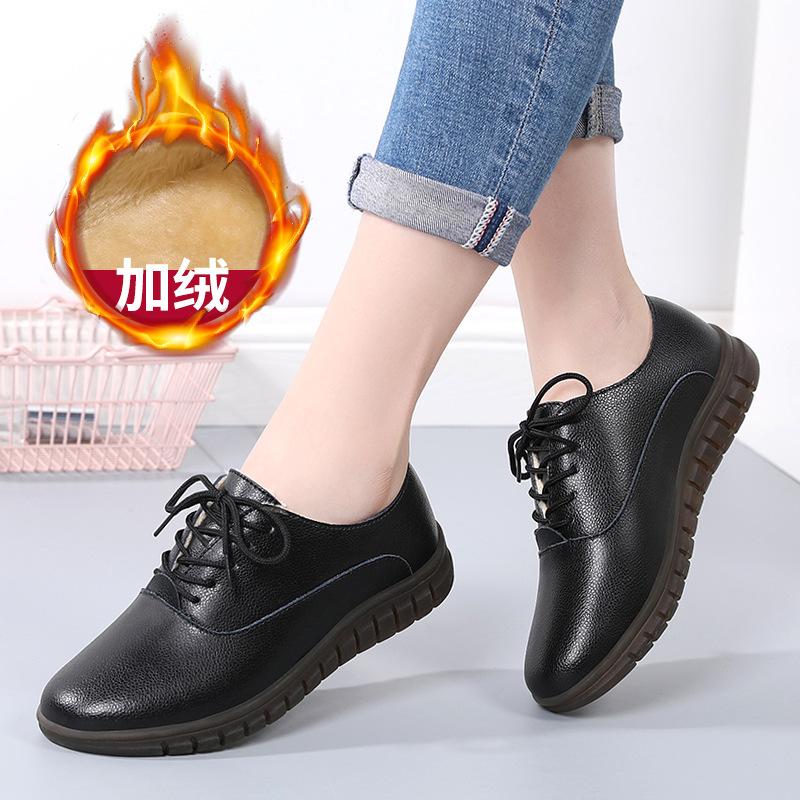 New Genuine Leather Women's Shoes for Spring and Autumn, Comfortable Soft Sole Middle-aged Mother's Shoes Casual Thick Sole Large-size Single Shoes