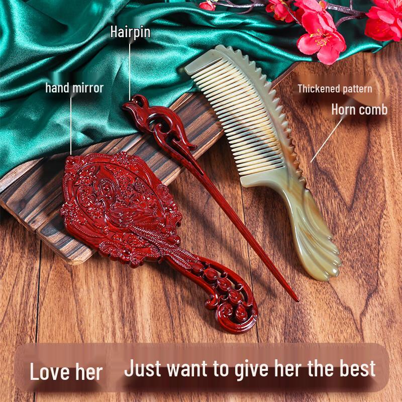 Zhi Xu Natural Ox Horn Comb Gift Set