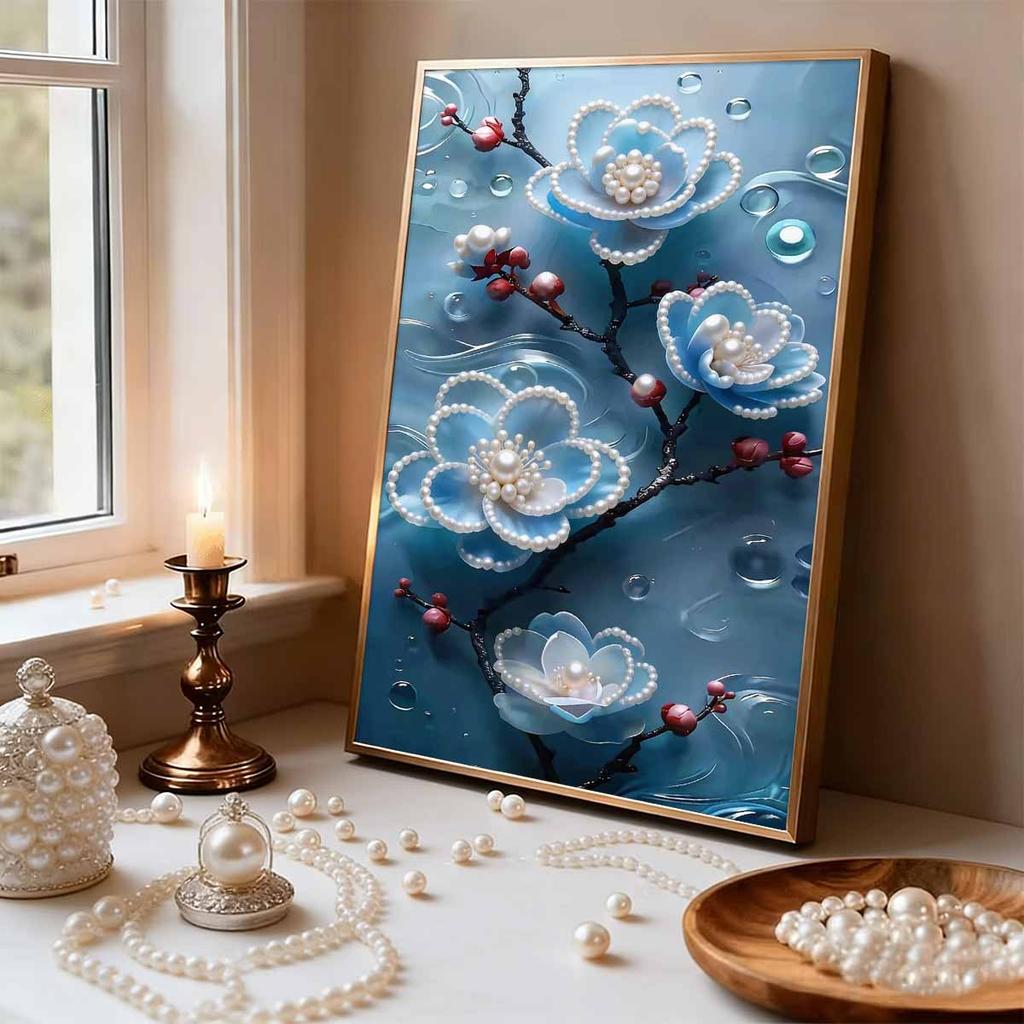 DIY Plum Blossom Pearl Diamond Art Painting Kits for Adults and Beginners,fine View Sparkling Painting Craft Home Wall Decor Handmade Gift