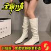 Thick heel pleated long tube knight boots women's shoes 2025 new spring and autumn western thin medium tube long boots