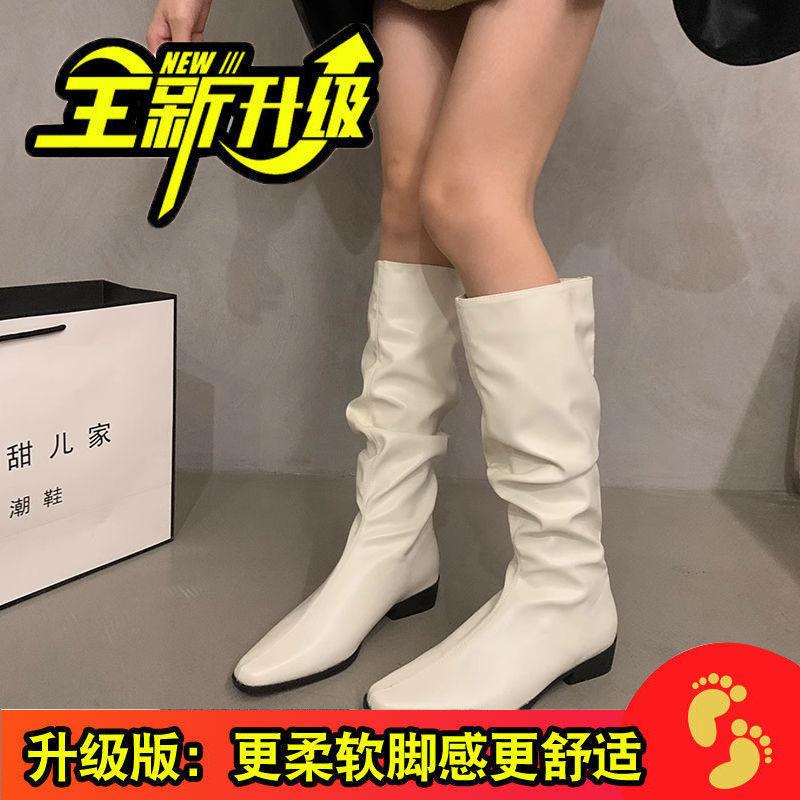 Thick heel pleated long tube knight boots women's shoes 2025 new spring and autumn western thin medium tube long boots