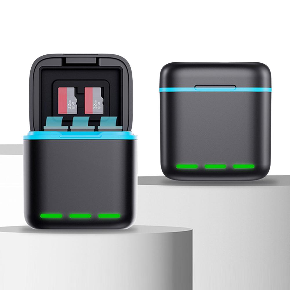 Chargeur de Batterie 3 Canaux Station de Chargeur de Batterie avec Câble Type C Chargeur à Charge Rapide 2 Slots SD pour Go Pro Hero 12 11 10 9