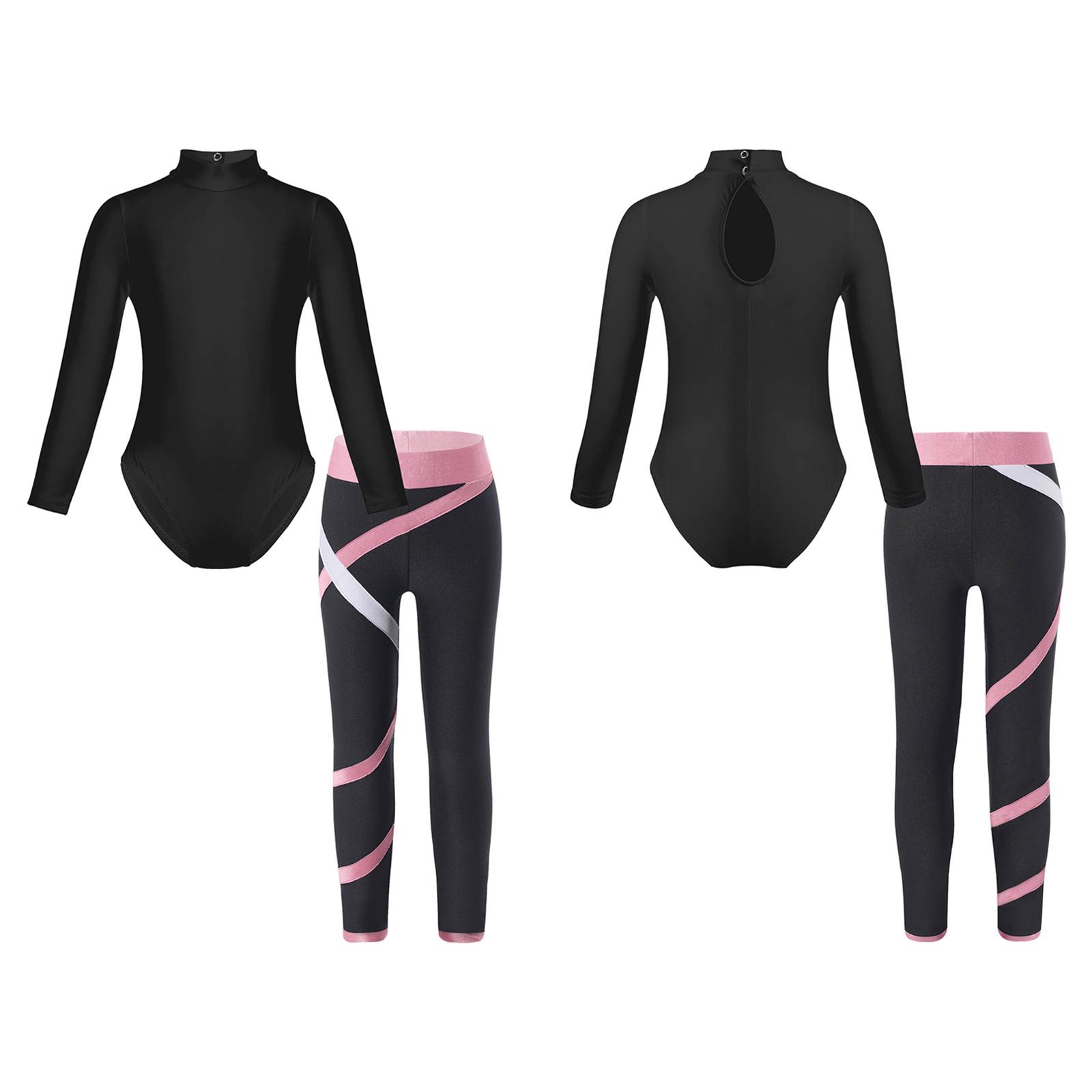 

Одяг для гімнастики для дівчаток Дитячий танцювальний балетний комплект Купальник і еластичні легінси Спортивний байкер 9-10 Years рожевий