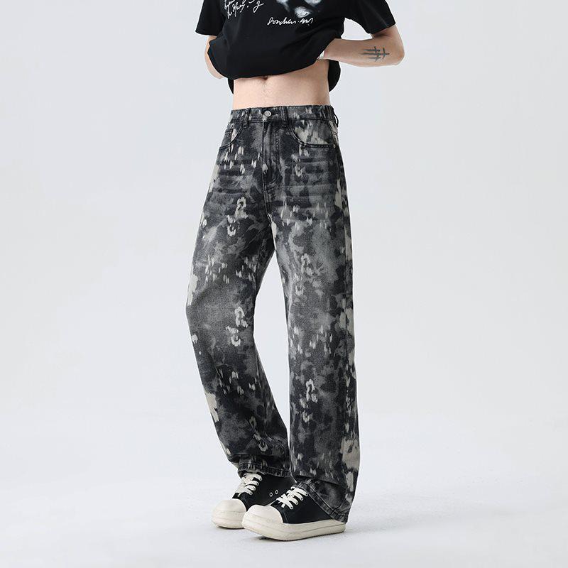 Trendy Men's High-Quality Tie-Dye Loose Jeans - American Retro High Street Style