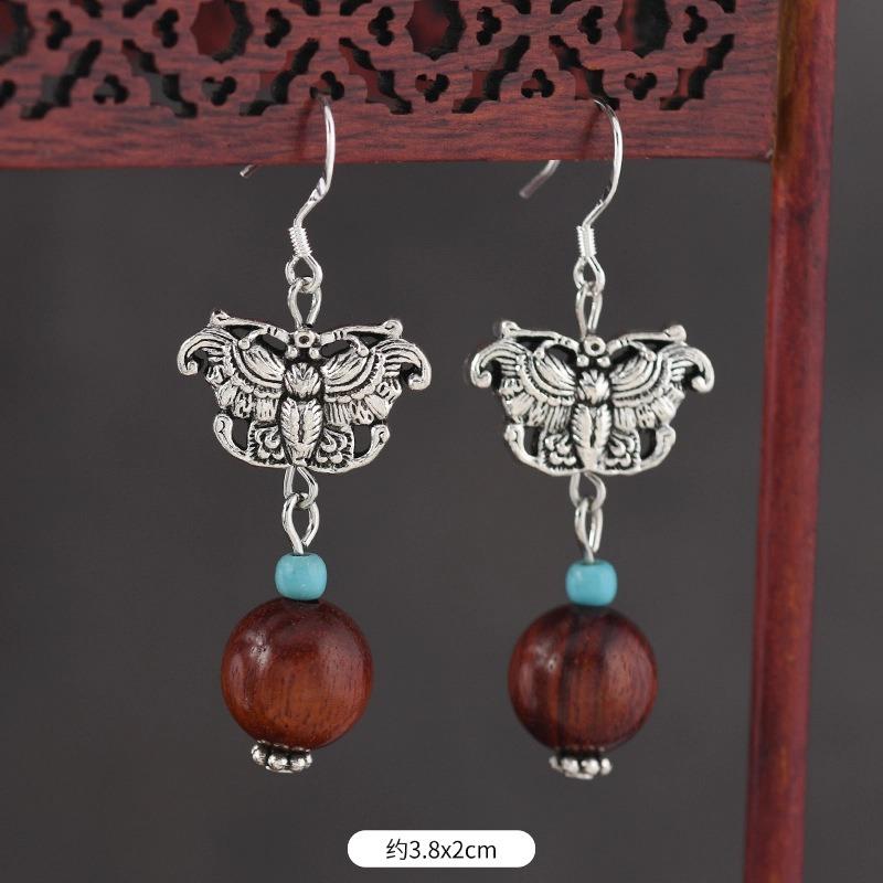 Original Zen Sandalwood Earrings, Retro Literary and Medium Earrings, High-end S925 Silver Hook Earrings for Women