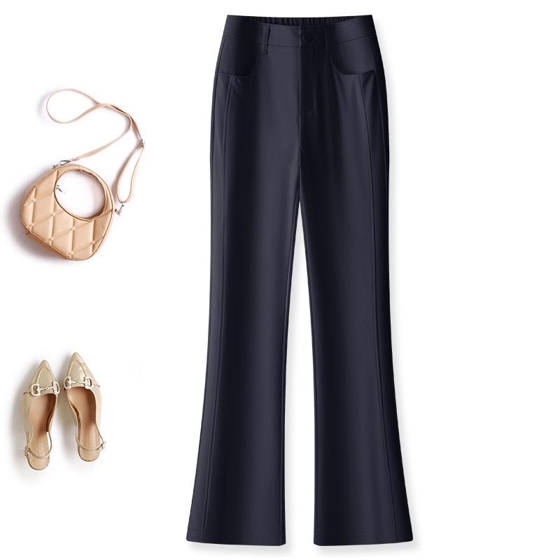 

Women s Spring 2026 High-Waisted Micro-Flare Suit Pants: Slimming, Body-Shaping, Drapey, Floor-Length Bell Bottoms 30 синий