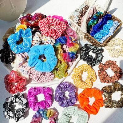 5/10/20Pcs Random Color Printed Hair Scrunchie For Girls Floral Elastic Hair Bands Ponytail Holder Hair Accessories