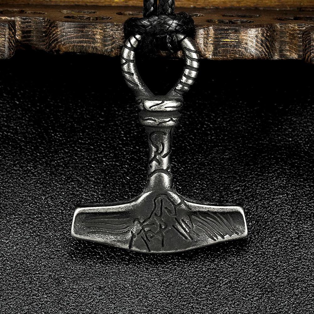 Viking Odin Hammer Pendant Necklace - Men's Retro Norwegian Style Party Accessory