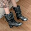 New Punk Women's Boots Trendy Square Toe Lace-up Retro Thick-soled Big Boots Fashion Handsome Motorcycle Texture Short Boots