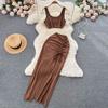 Two-Piece Suit Women's Summer Small Camisole High Waist Drawstring Slit Bag Hip Skirt