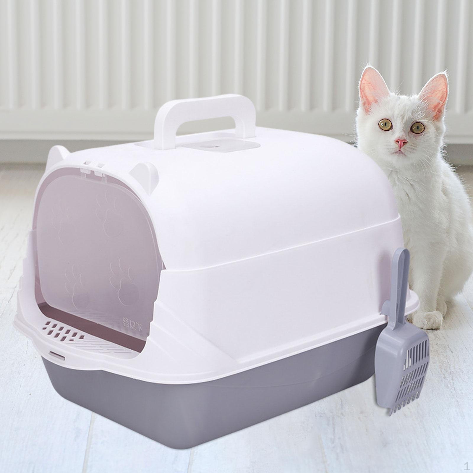 

Cat Litter Box with Lid Enclosed and Covered Toilet Anti Splashing Easy to Clean Kitten Potty Gray and White