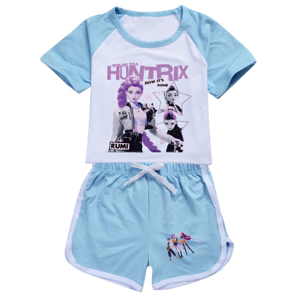 5105 Kids Girls POP Rumi Zoey Mira Print T-shirt Shorts Sport Tracksuit Clothes Set