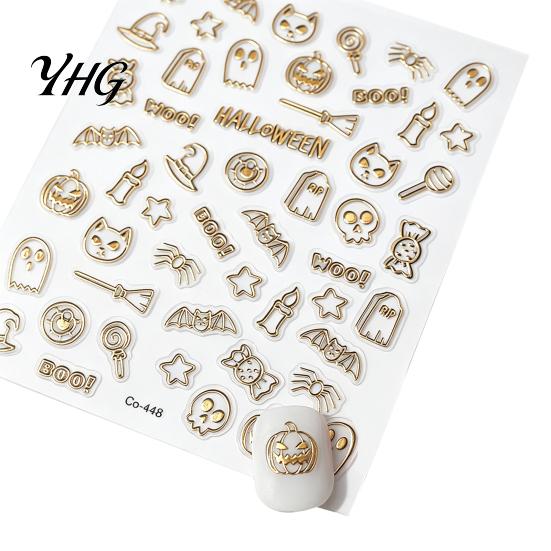Nails Decorative Decals Halloween Nail Art Stickers, Black Cat Ghost Pumpkin Wreath Adhesive for Manicure Decoration, DIY Supplies Holiday Party