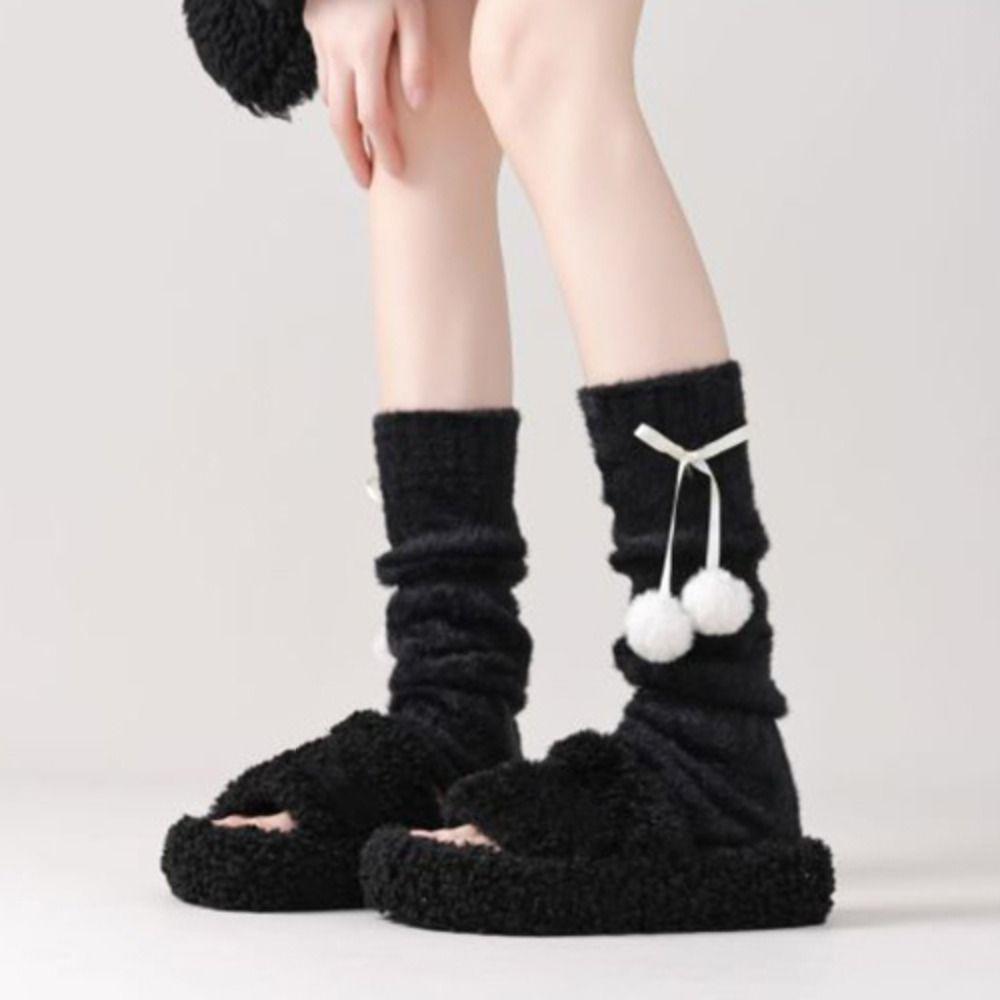 Thicken Balletcore Plush Stockings Y2k Knitted Leg Covers Trendy Mink Fur Leg Warmer  Women