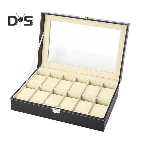 

Коробка для хранения часов с прозрачным окном и замком, деревянный органайзер для браслетов, пылезащитный чехол для хранения ювелирных изделий из искусственной кожи E