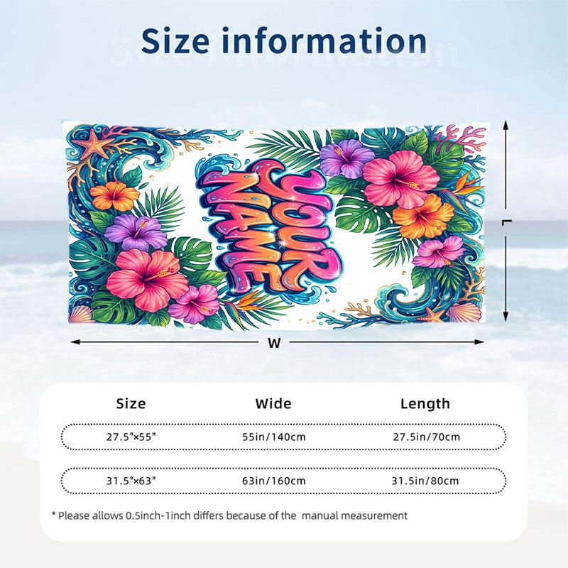 Floral Garden Theme Beach Towel Personalized Custom Name & Text Soft Quick Dry Beach Towel for Swimming Travel