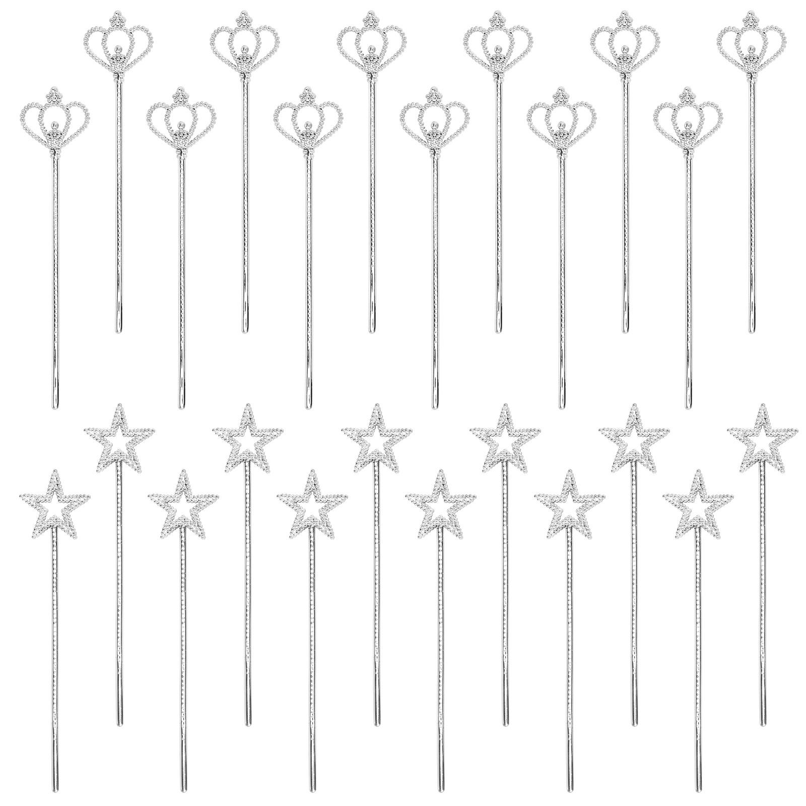 24Pcs Princess Wand Glitter Fairy Wand Angel Star Sticks Crown Magical Sticks Party Costume Wands for Birthday and Cosplay Party