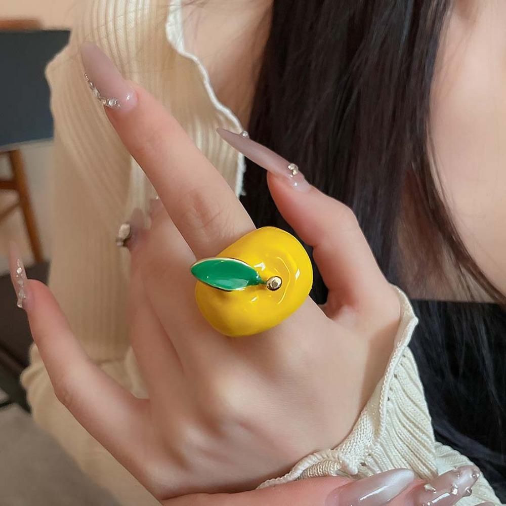 Minimalist Geometric Fruit Ring Colorful Vintage Ring Elegant Enamel Fruit Ring Women