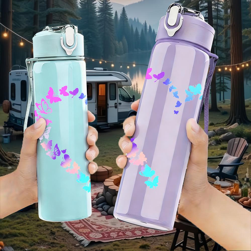 1PC Gradient Iridescent Hollow Heart Graphic,750ml Color Plastic Sports Water Bottle,Leakproof Flip Straw Lid,Suitable for Sports Office Home Use