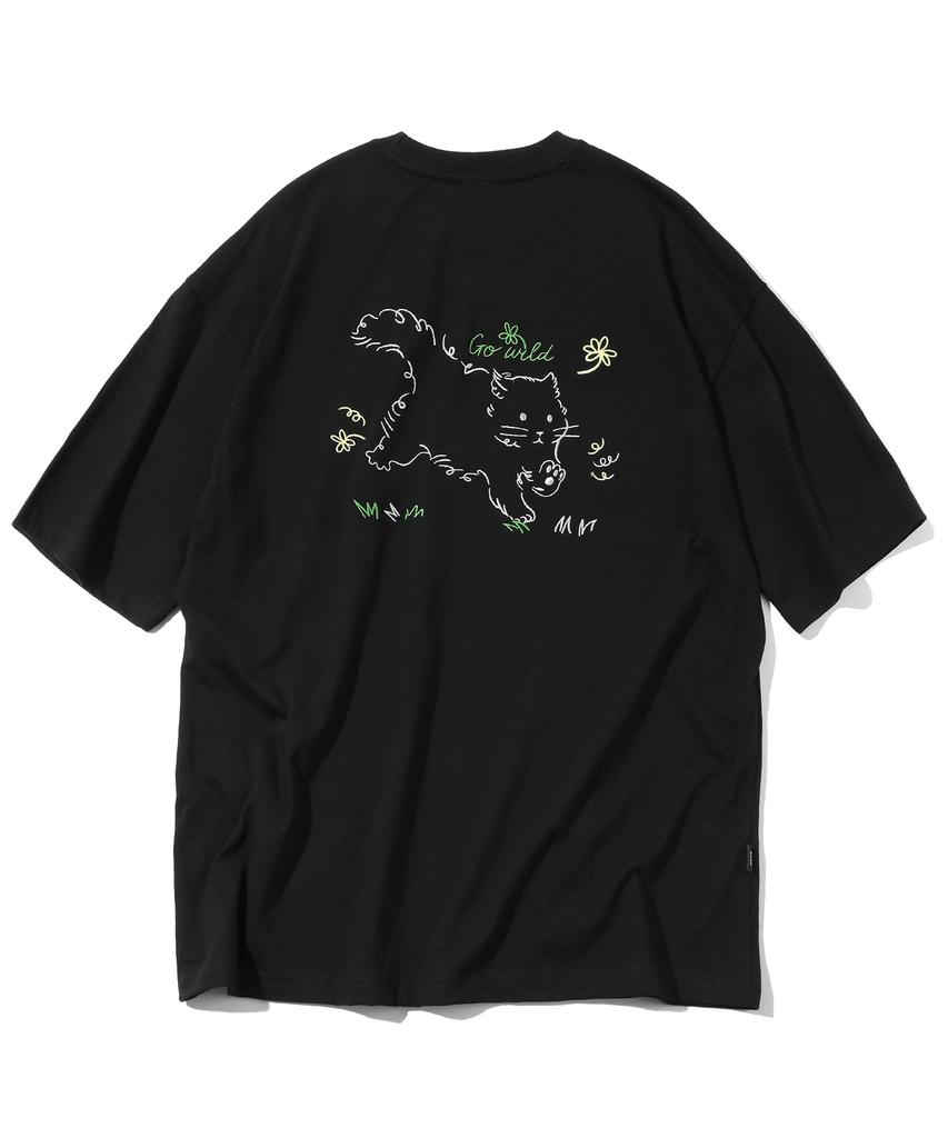 CPGN STUDIO Wild Cat Embroidered Short Sleeve T-Shirt Black