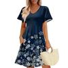 Women Summer Dress Casual Swing Floral Ruffle Short Sleeve Sundresses Beach  A-line  Dress  With Pockets