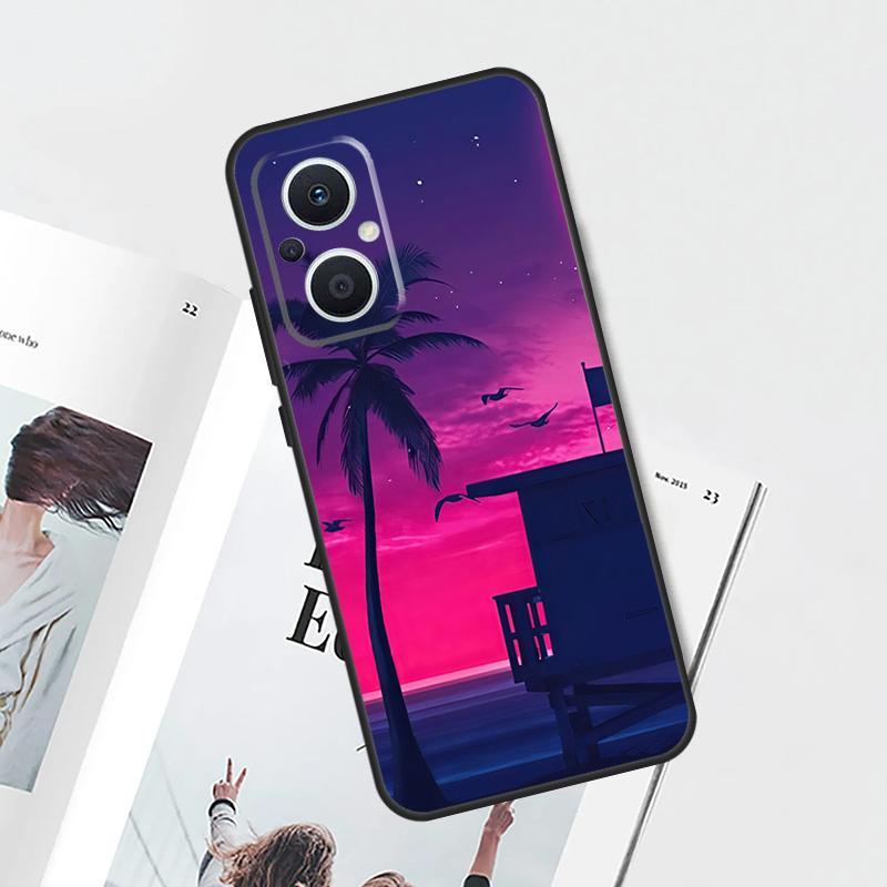 80s Retrowave Neon Palms Tree Funda For OPPO Reno 10 Pro 8 4 5 6 7 Lite 8T 4Z 5Z OPPO Find X5 Pro X3 X2 Neo X6 Pro Case