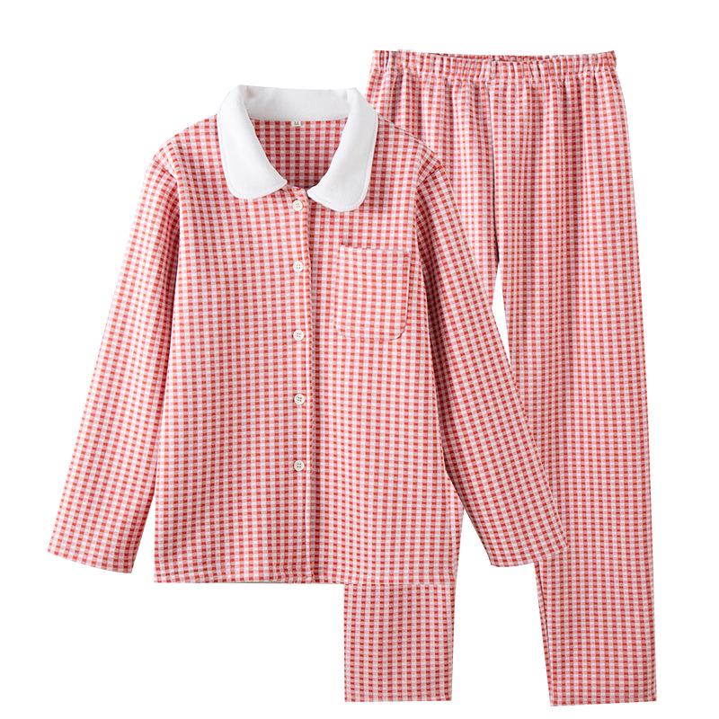 Velvet Thickened Women's Plaid Pajama Set – Warm Long Sleeve for Autumn/Winter, Suitable for Indoor/Outdoor Wear.