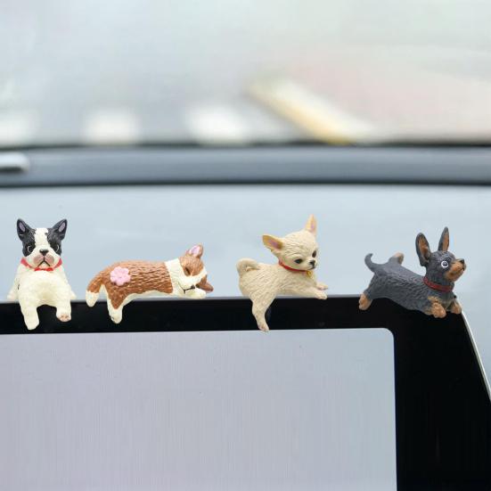 5 Pcs Mini Cute Dog Computer Monitor Decor Plastic Dog Figurine Car Dashboard Accessories for Office Desk PC Decoration