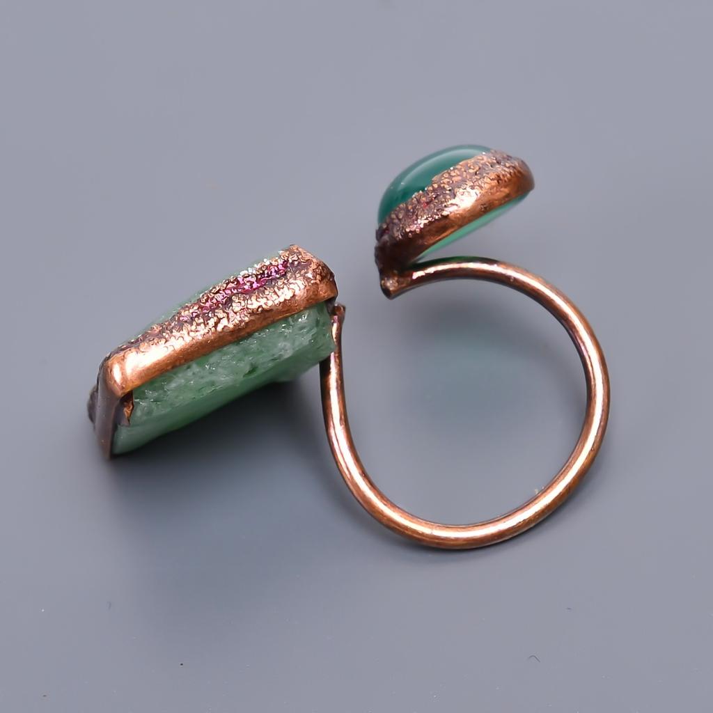 Heart Chakra Fancy Natural Aventurine Copper Eternity Electroformed Ring Jewelry V-50
