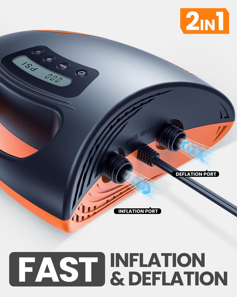 OutdoorMaster Shark 2 Digitale, am Auto betriebene SUP-Pumpe - 12V DC Kabelgebundener Elektrischer Inflator für Stand-Up-Paddling
